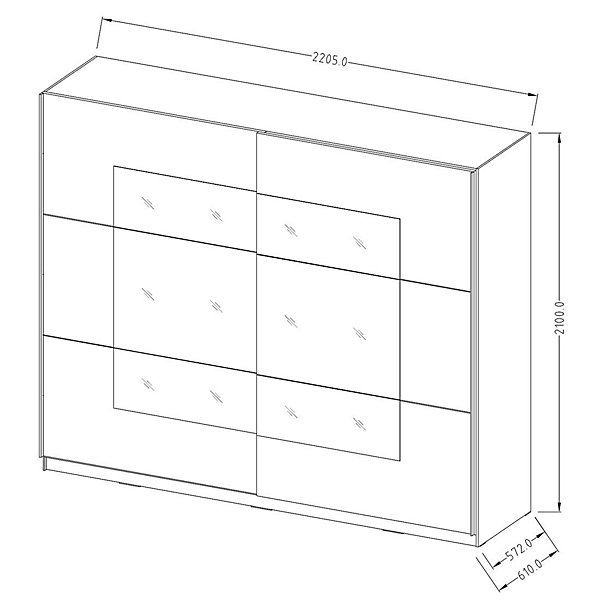 Armoire design 220cm. 2 portes avec miroirs modulables. Couleur noir mat. Collection EOS