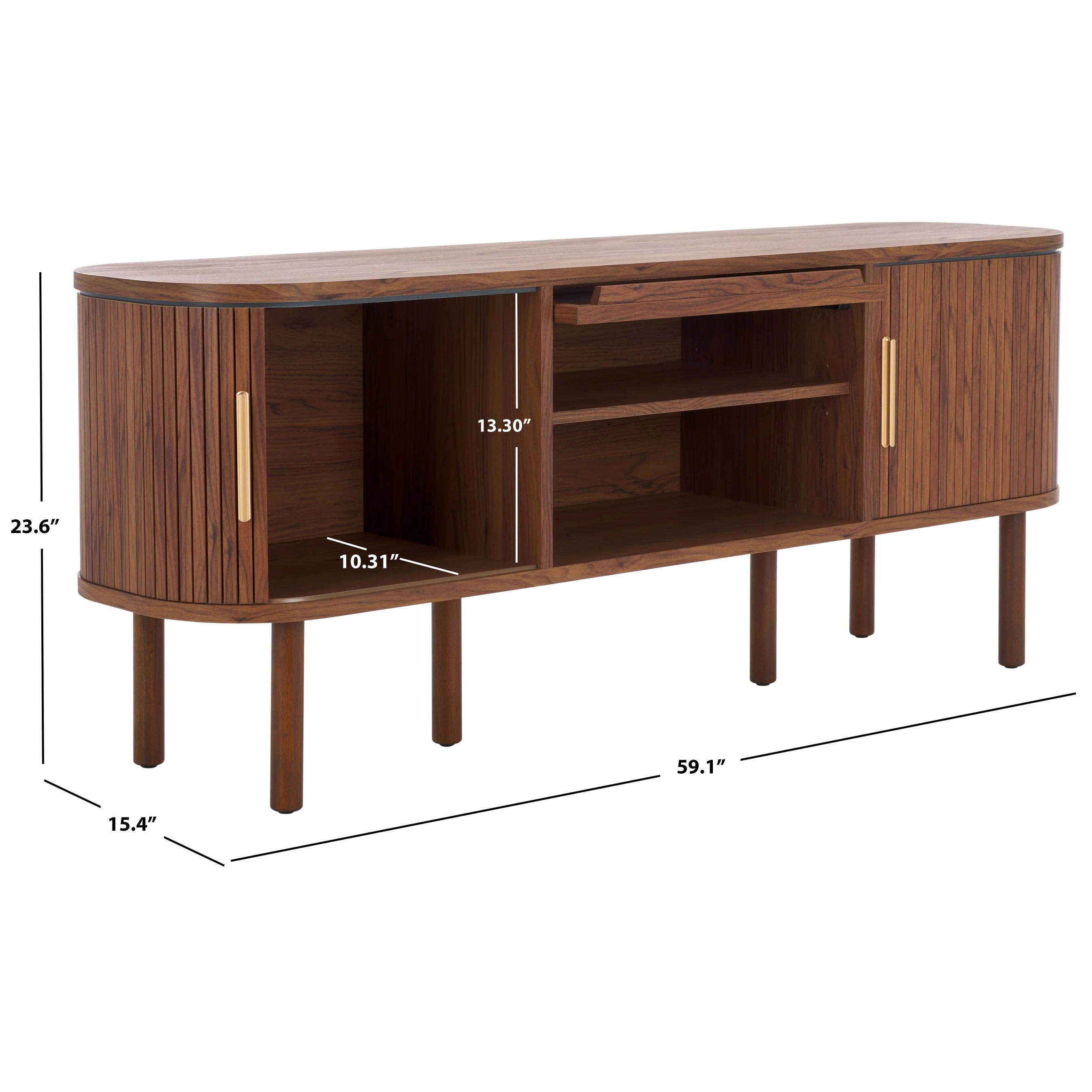 SAFAVIEH Home Tealla 2 Tambour & 1 Glass Lift Door Media Stand. - 59Wx15Dx24H