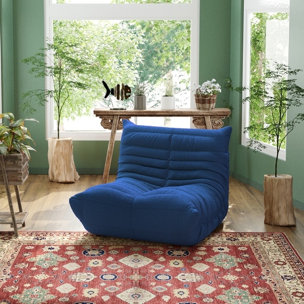 Soft Tufted Sponge Bean Bag Chair with Teddy Fabric,Beige/Red/Yellow