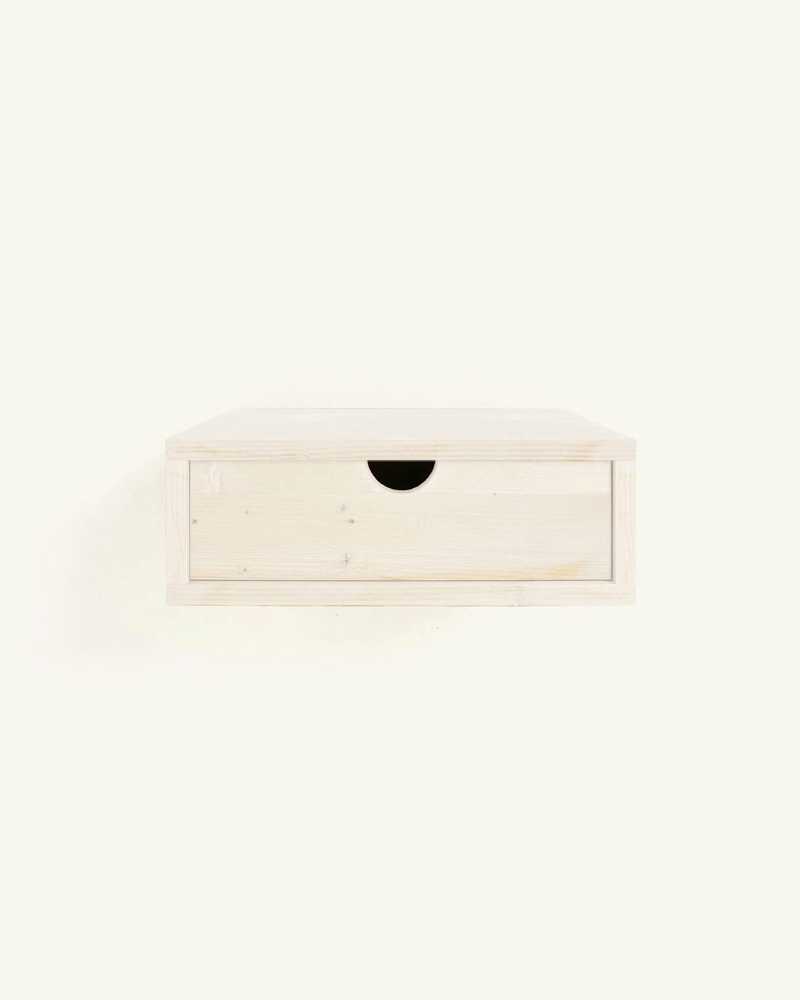 ANEU - Table de chevet flottante en bois de couleur blanc vielli