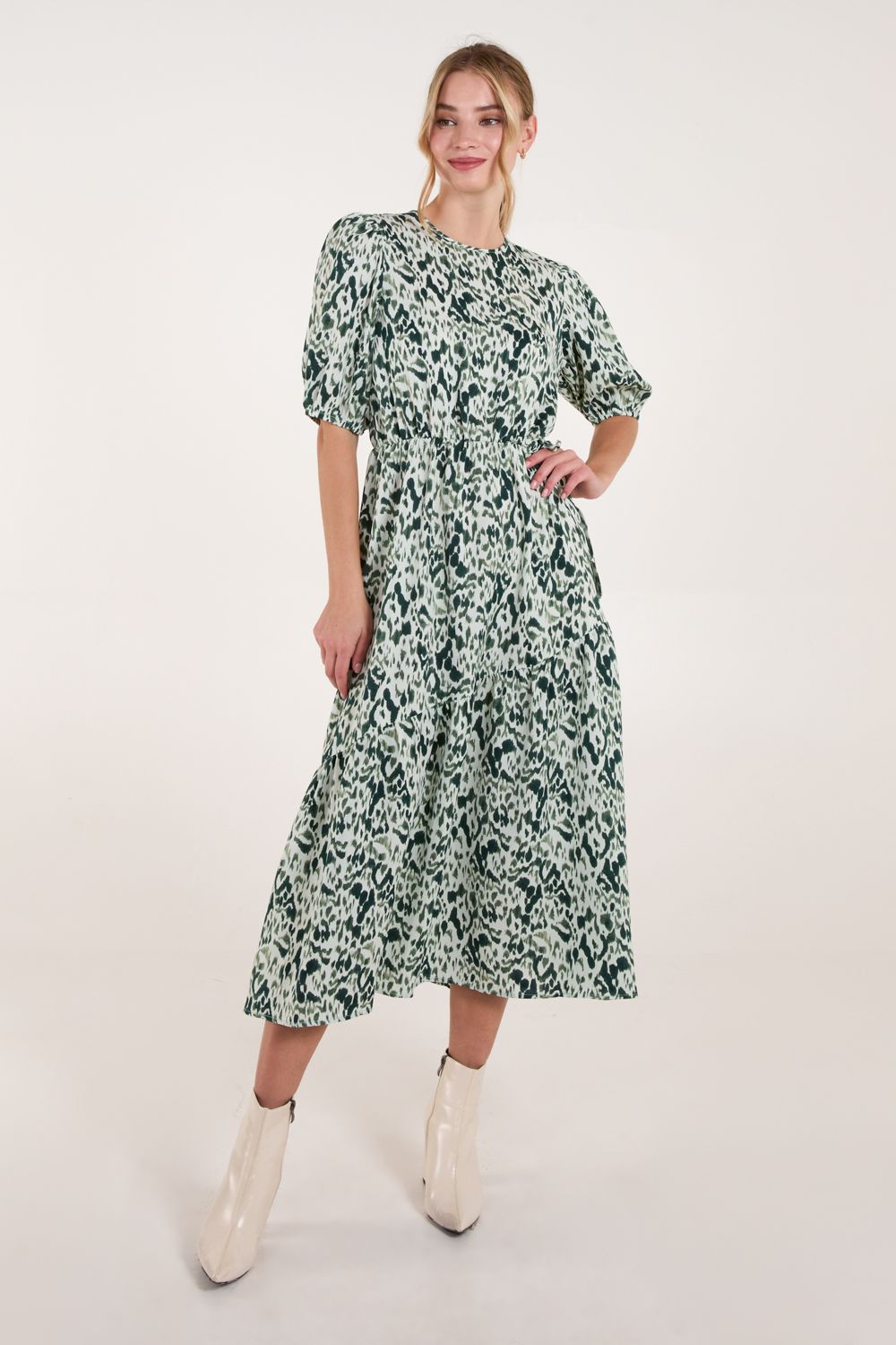 Blue Vanilla Abstract Elasticated Tie Waist Midi Dress