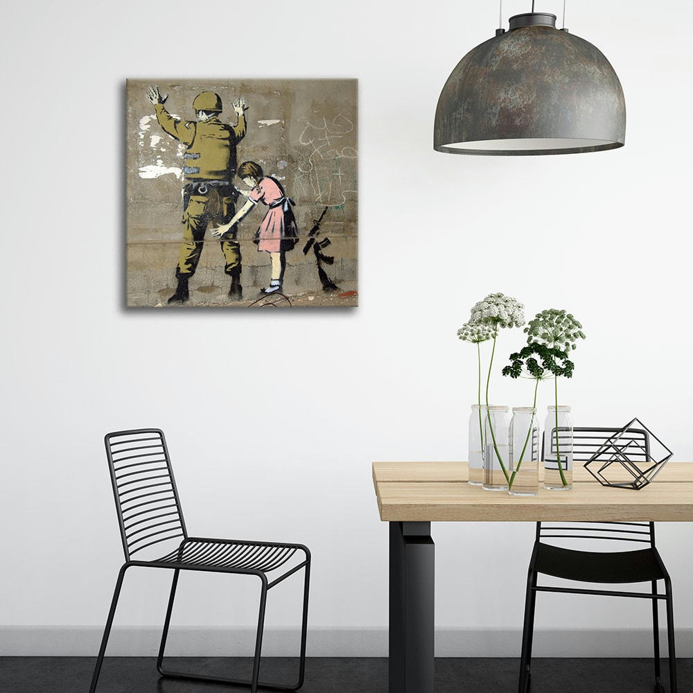 - Tableau Jeune Fille et un Soldat Banksy 90x90cm