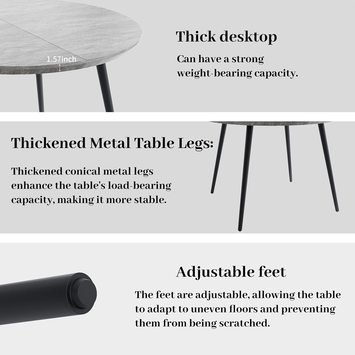 HIPIHOM 43.3-59.1 Extendable Dining Table Set with Metal Legs, Wooden Round Kitchen Table for 4-6 Person, Gray Coffee Table w/Easy-Clean Tabletop