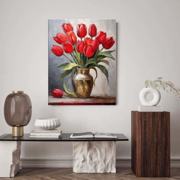 Feeby Obraz na płótnie, Czerwone Tulipany w wazonie 40x60