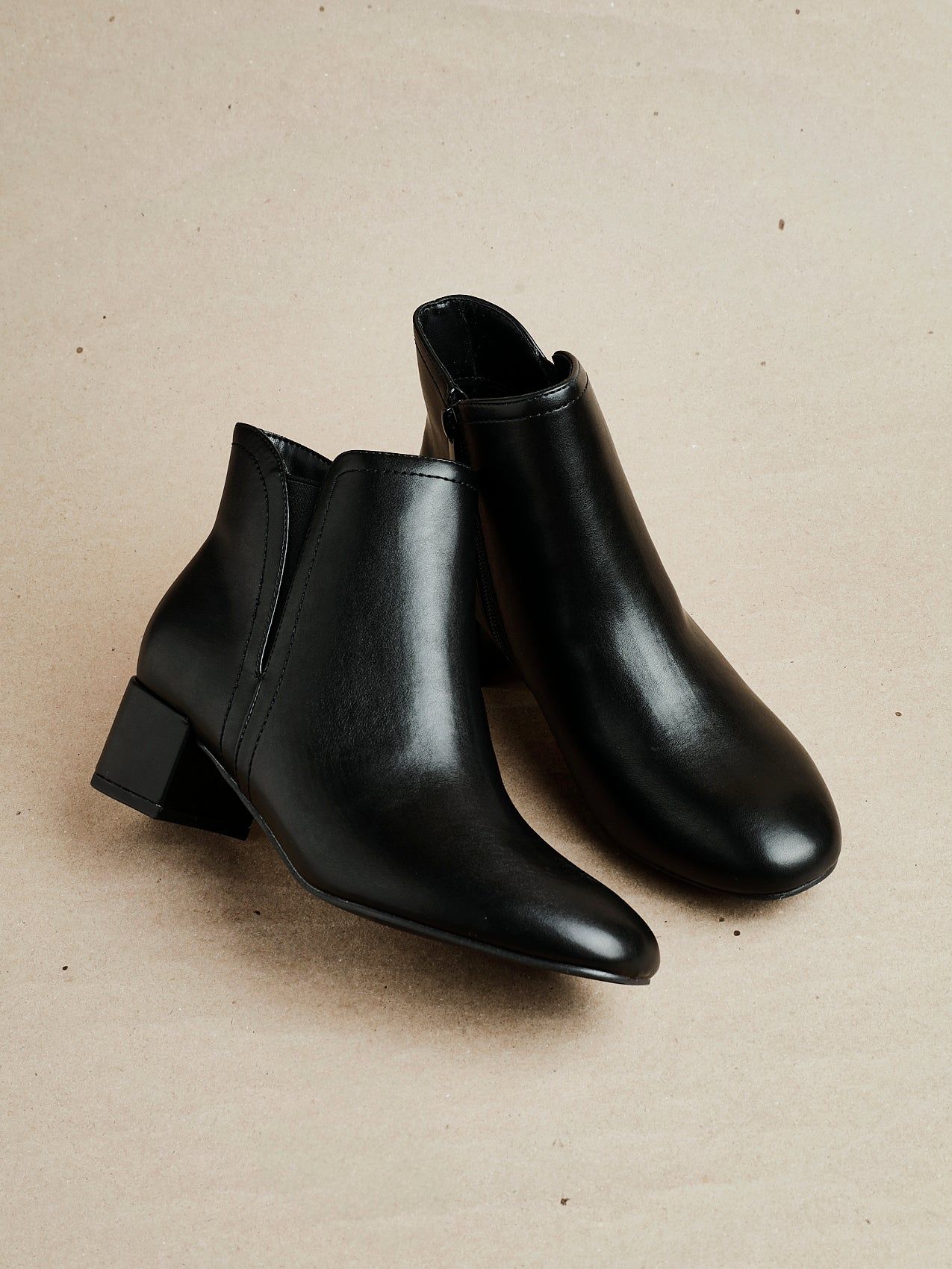 Linzi Manor Black Faux Leather Block Heeled Ankle Boot
