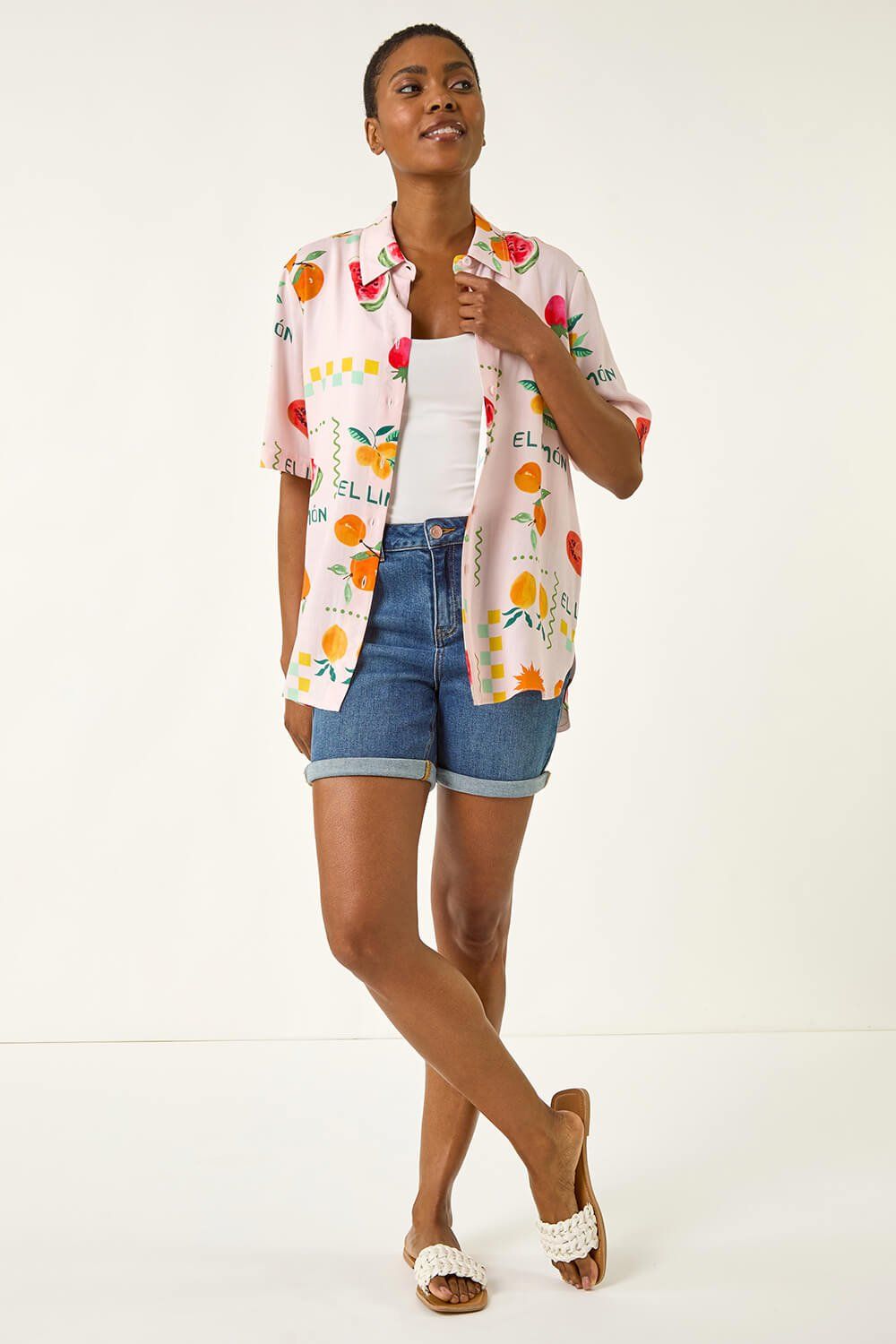 Roman Fruit Print Collared Shirt