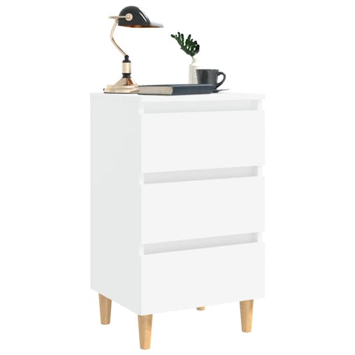NNEVL Bed Cabinet with Solid Wood Legs White 40x35x69 cm
