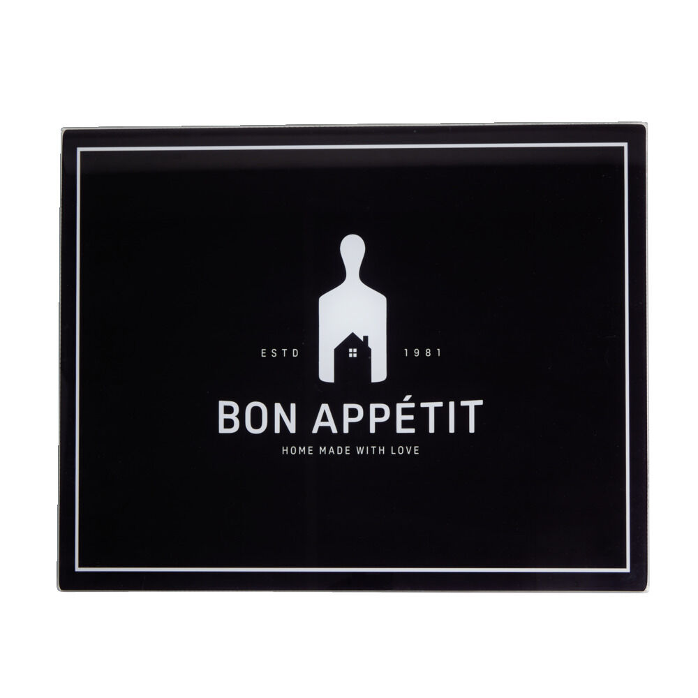 Planche à découper en verre noir Bon appétit 30x38cm