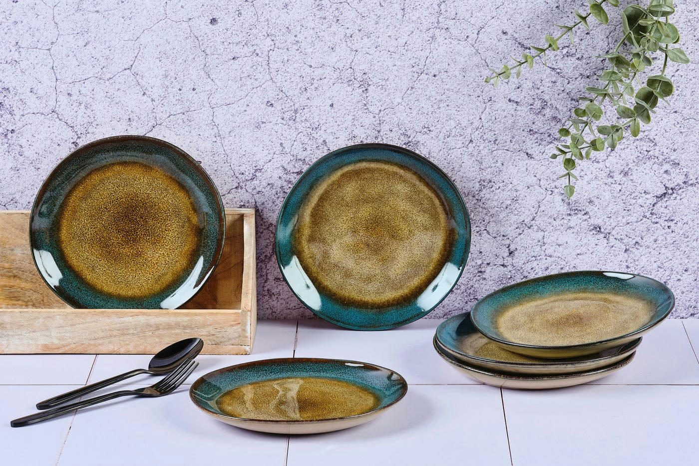 REACTIV - Lot de 6 assiettes à dessert en grès marron D20.5