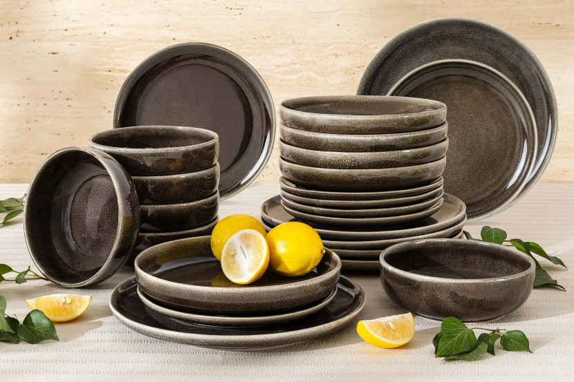KONSIMO EDA zestaw obiadowy ceramiczny 6 os. (24 el.) styl rustykalny