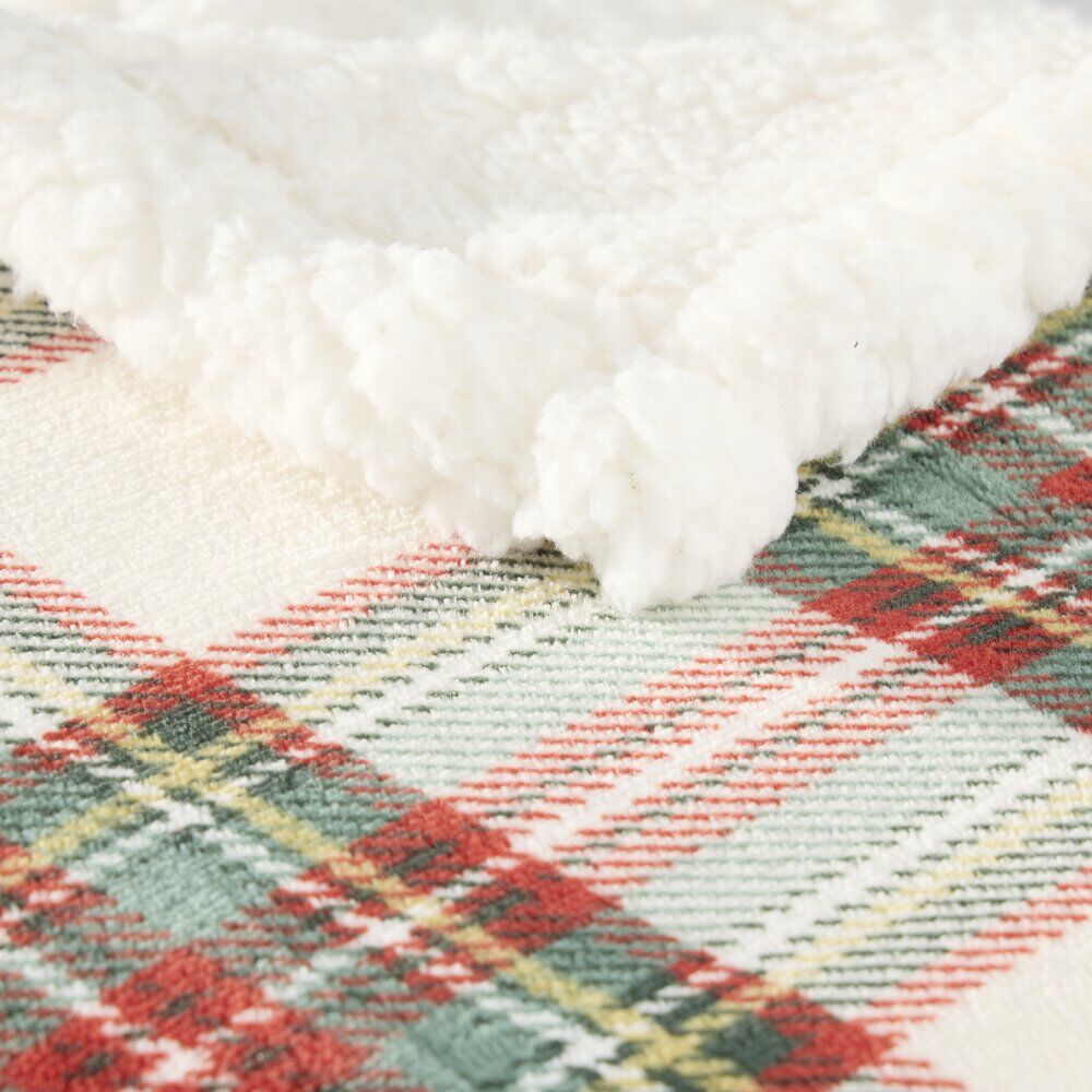 Plaid No&euml;l vintage imprimé tartan polyester L150X120 cm