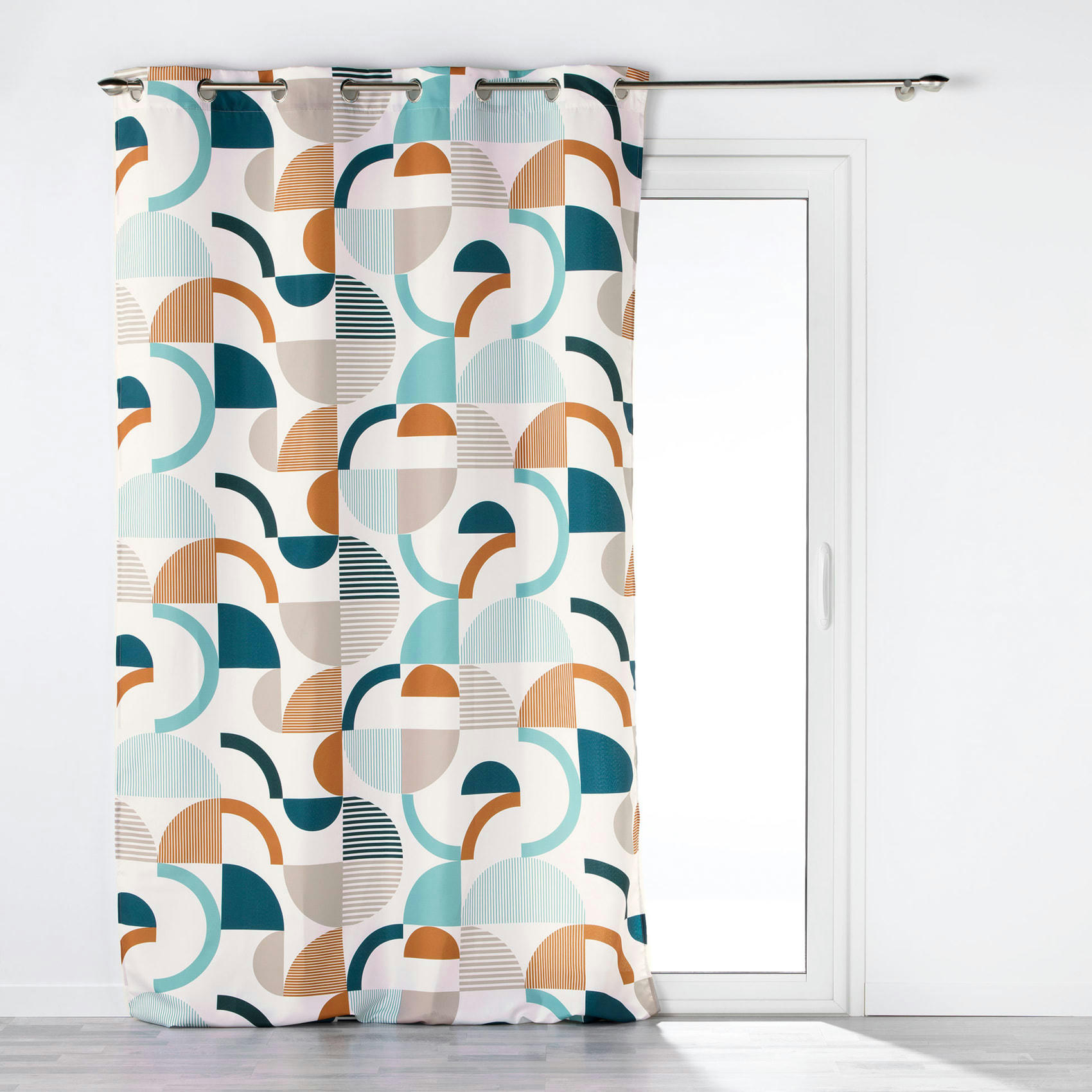 - Rideau d'ameublement esprit graphique polyester bleu 140x260 cm