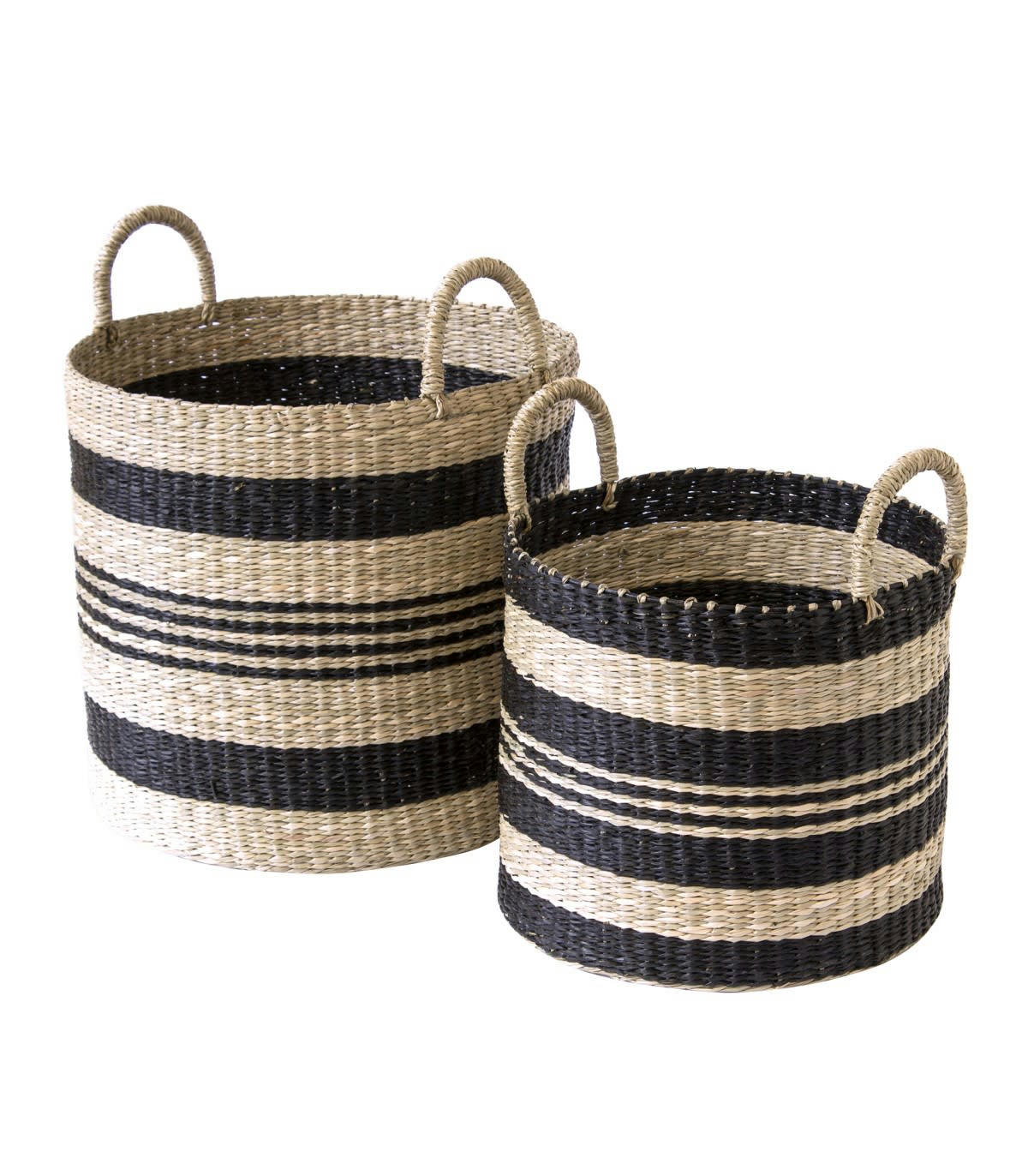 - Lot de 2 paniers ronds en jonc de mer - Beige et noir