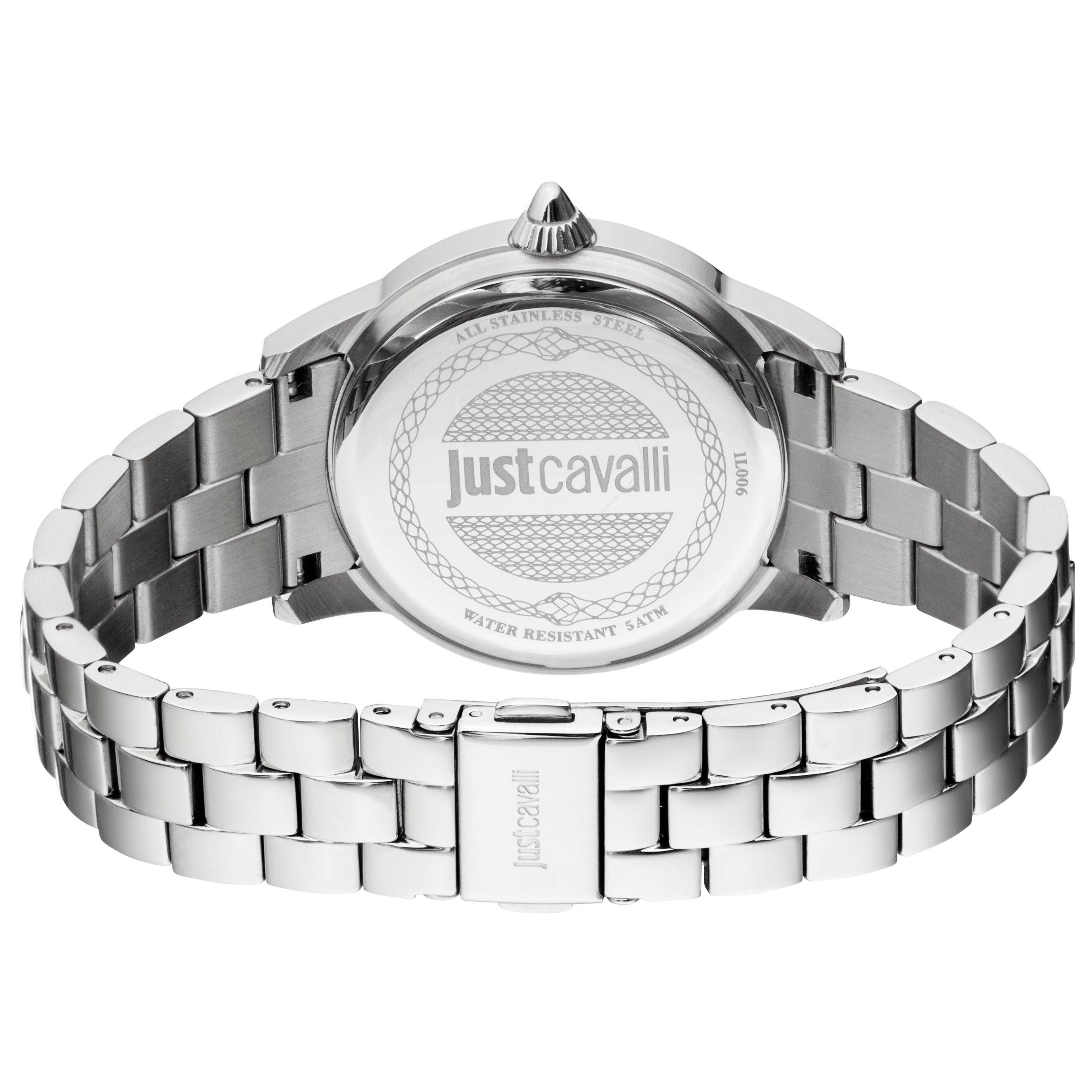 Just Cavalli Logo Mohair Ice Blue Dial Stainless Steel Watch