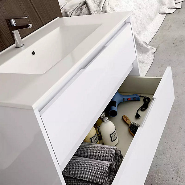 Meuble sous vasque seul, 3 tiroirs, 80cm, simple vasque - blanc laqué - TIRIS