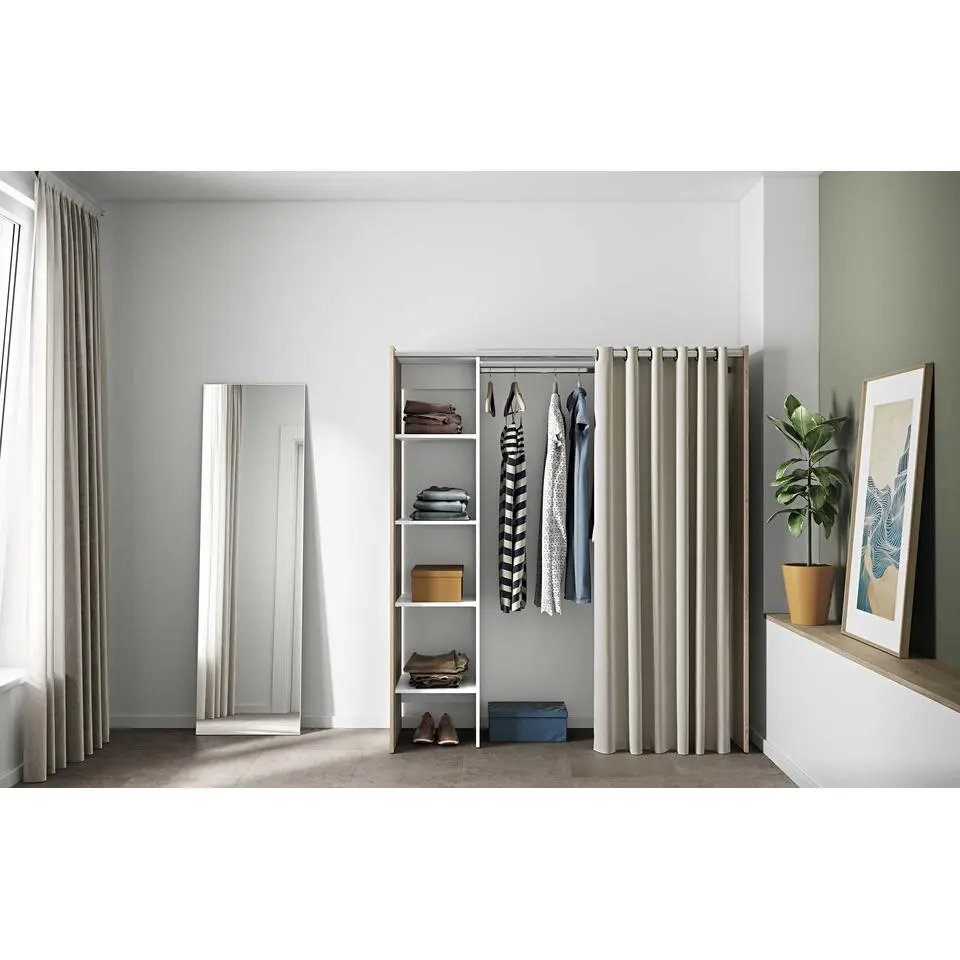Kledingkast Spike 123/160cm met gordijn - eik/ecru