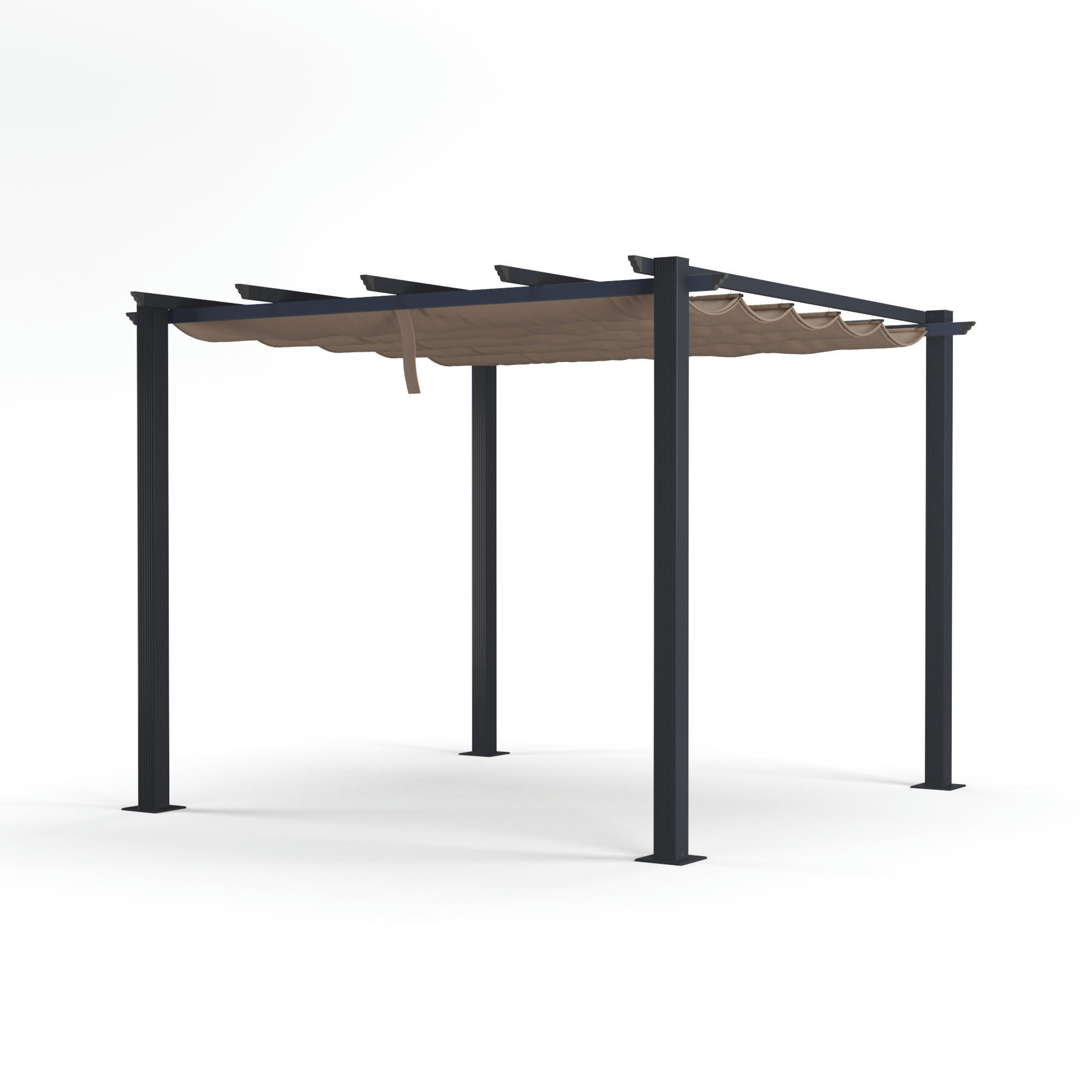 OHIO - Tonnelle 3x3m avec toile rétractable en aluminium gris taupe