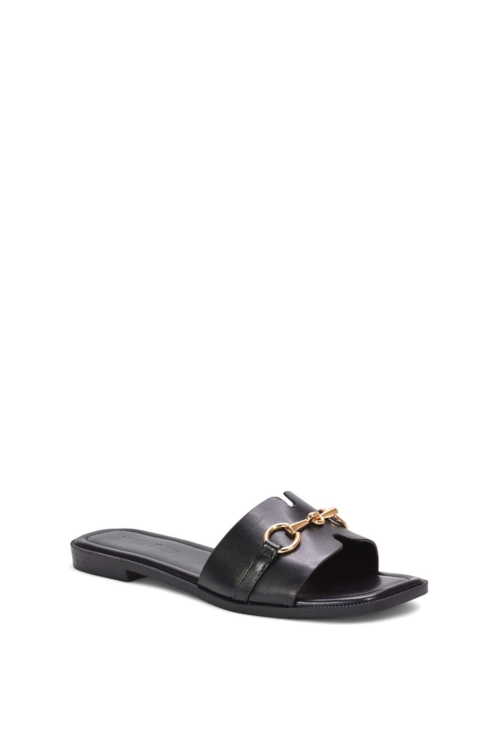 XY London Lesley' Square Toe Flat Slider Sandals With Gold Hardware