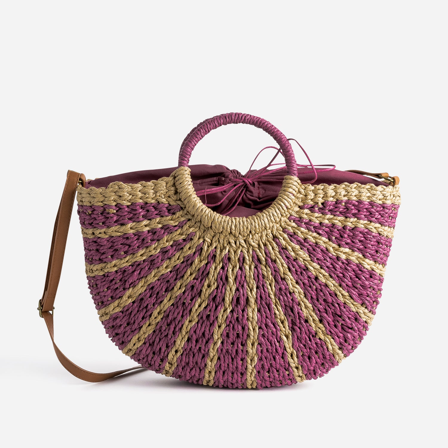 Panier beige et prune en papier tressé