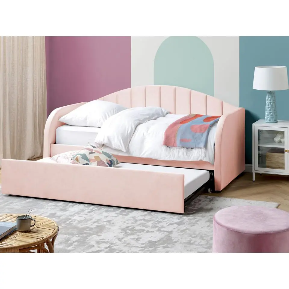 EYBURIE - Onderschuifbed - Roze - 90 x 200 cm - Fluweel