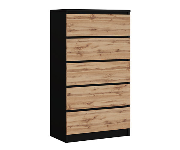Commode Avec 5 Tiroirs Noir / Chêne Wotan, 70 X 125 X 39 Cm