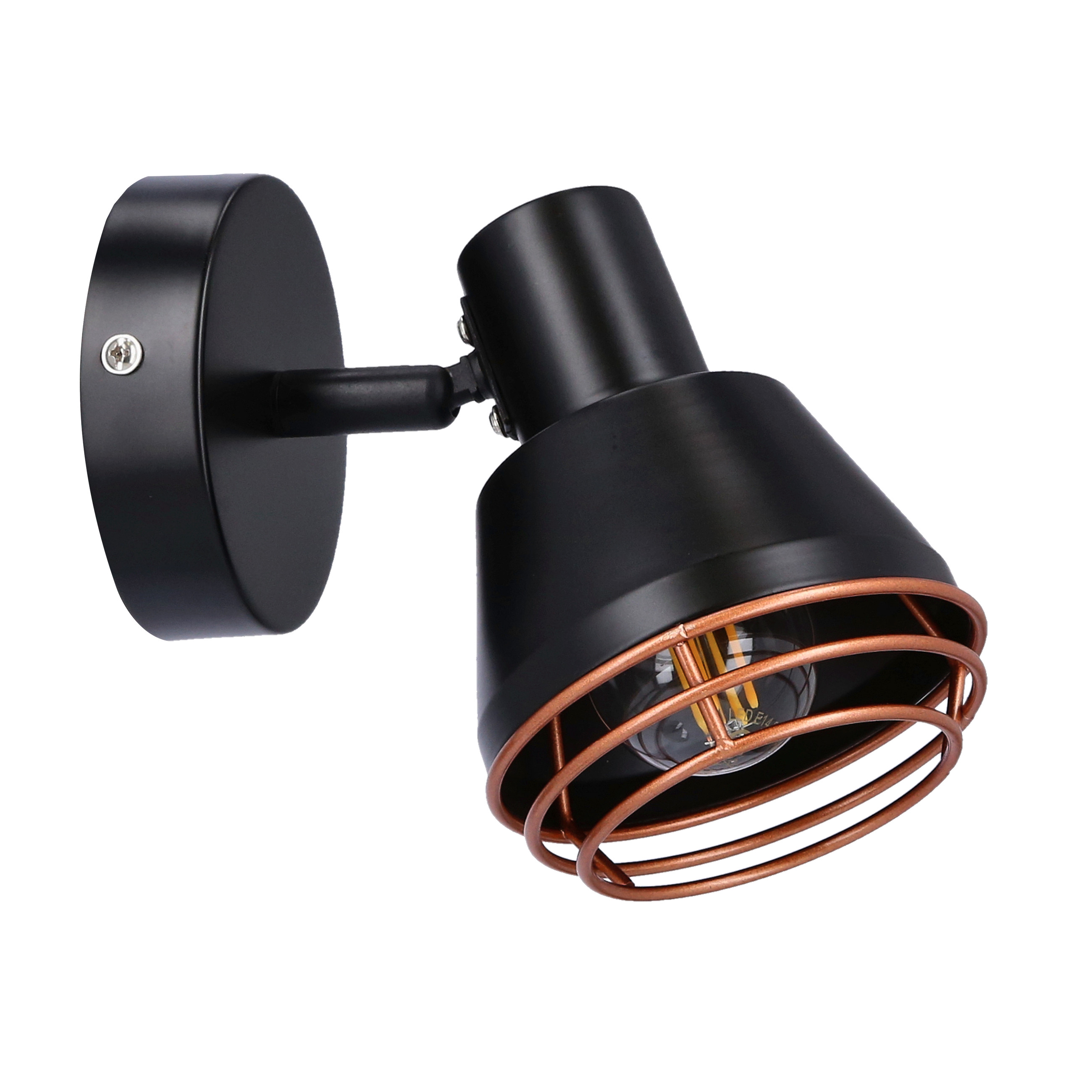 Lampa kinkiet NERIA czarny 1x40w e14 klosz miedziany