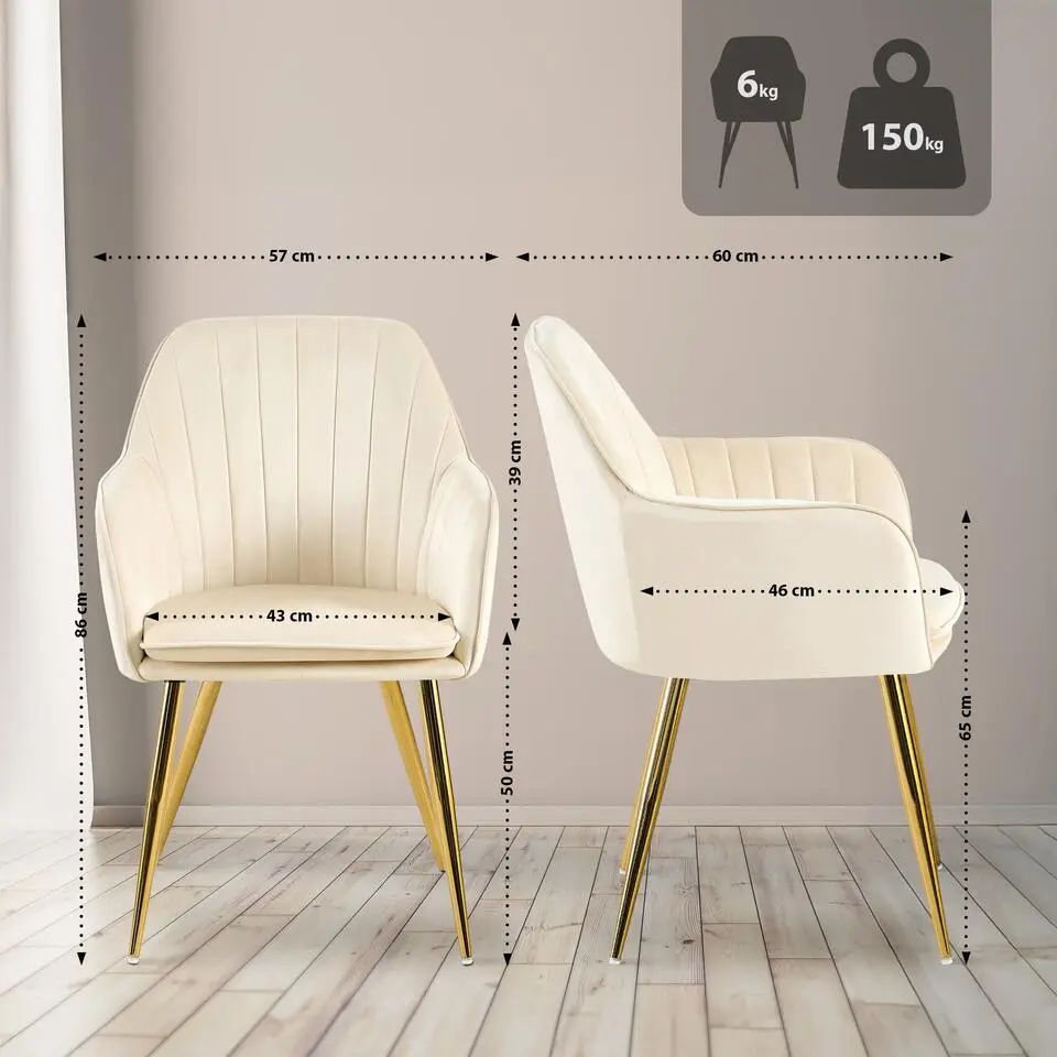 CLP Eetkamerstoel Cheryl goud Frame - Metaal - creme