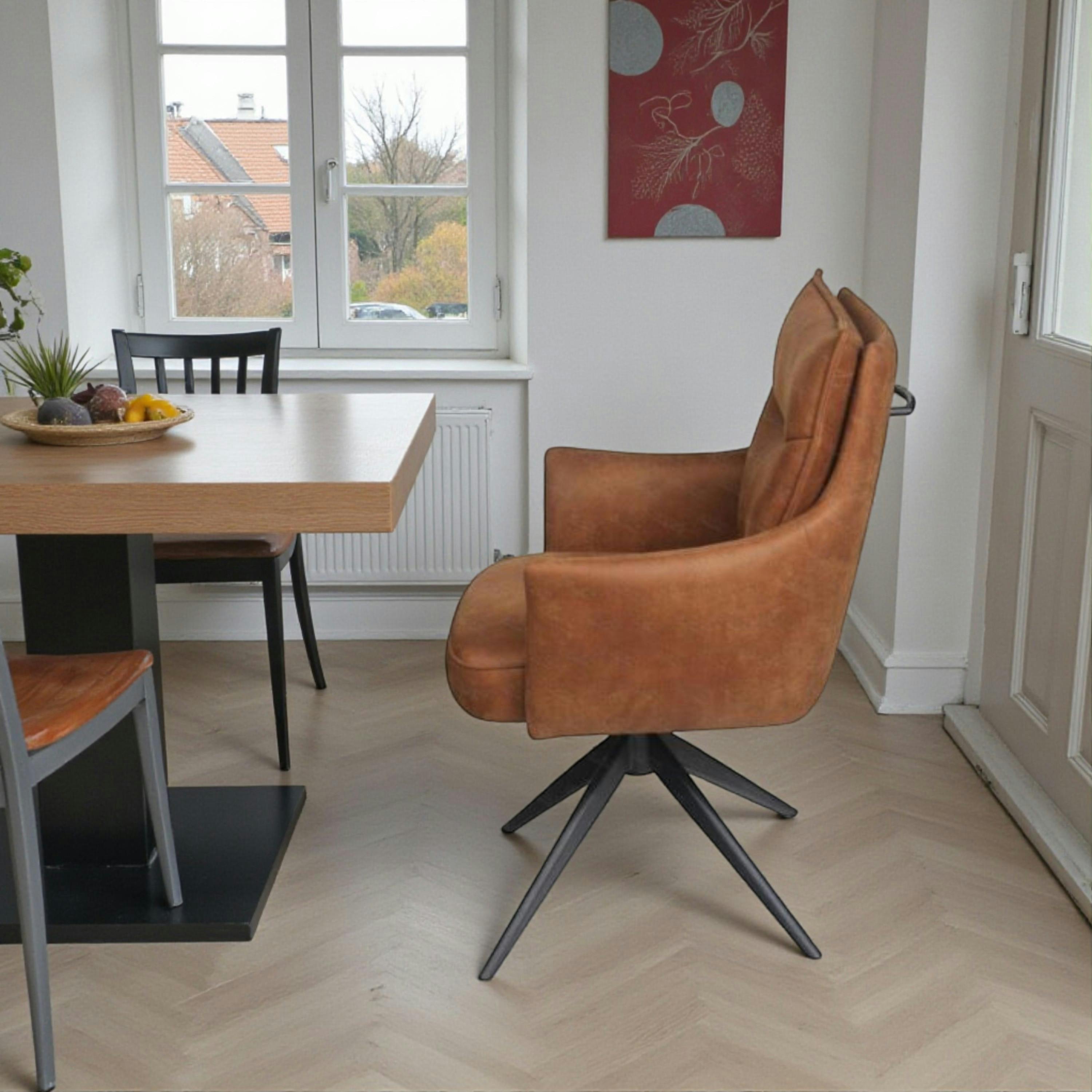 Fauteuil de table pivotant cognac à poignée (lot de 2) LOMBARDIE