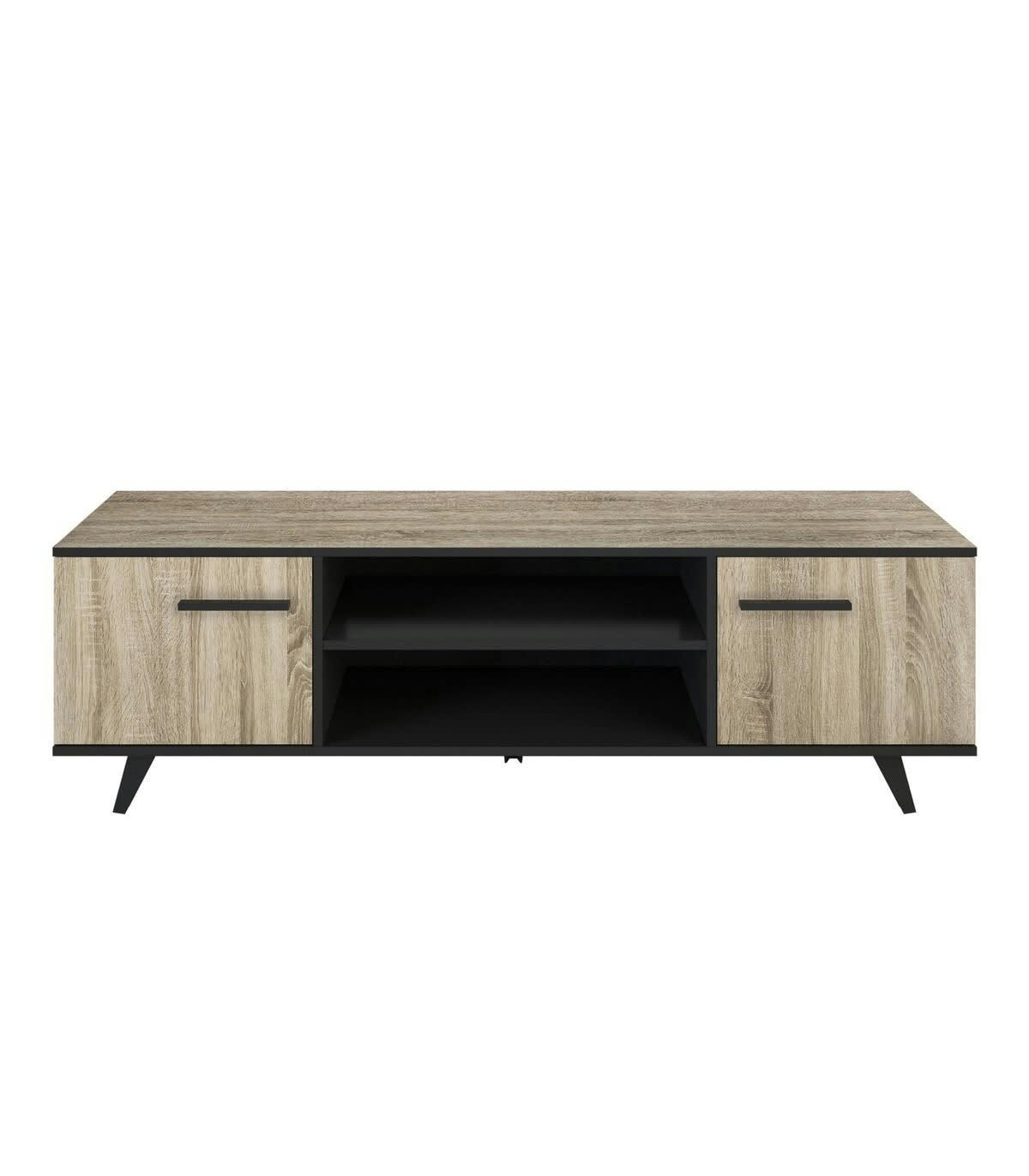 WAYNE - Meuble TV 2 Portes et 2 Niches L151,4 cm - Décor chêne et noir