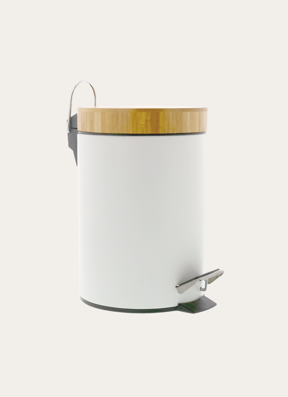 POUBELLE à PÉDALE EN MÉTAL ET BAMBOU BLANC