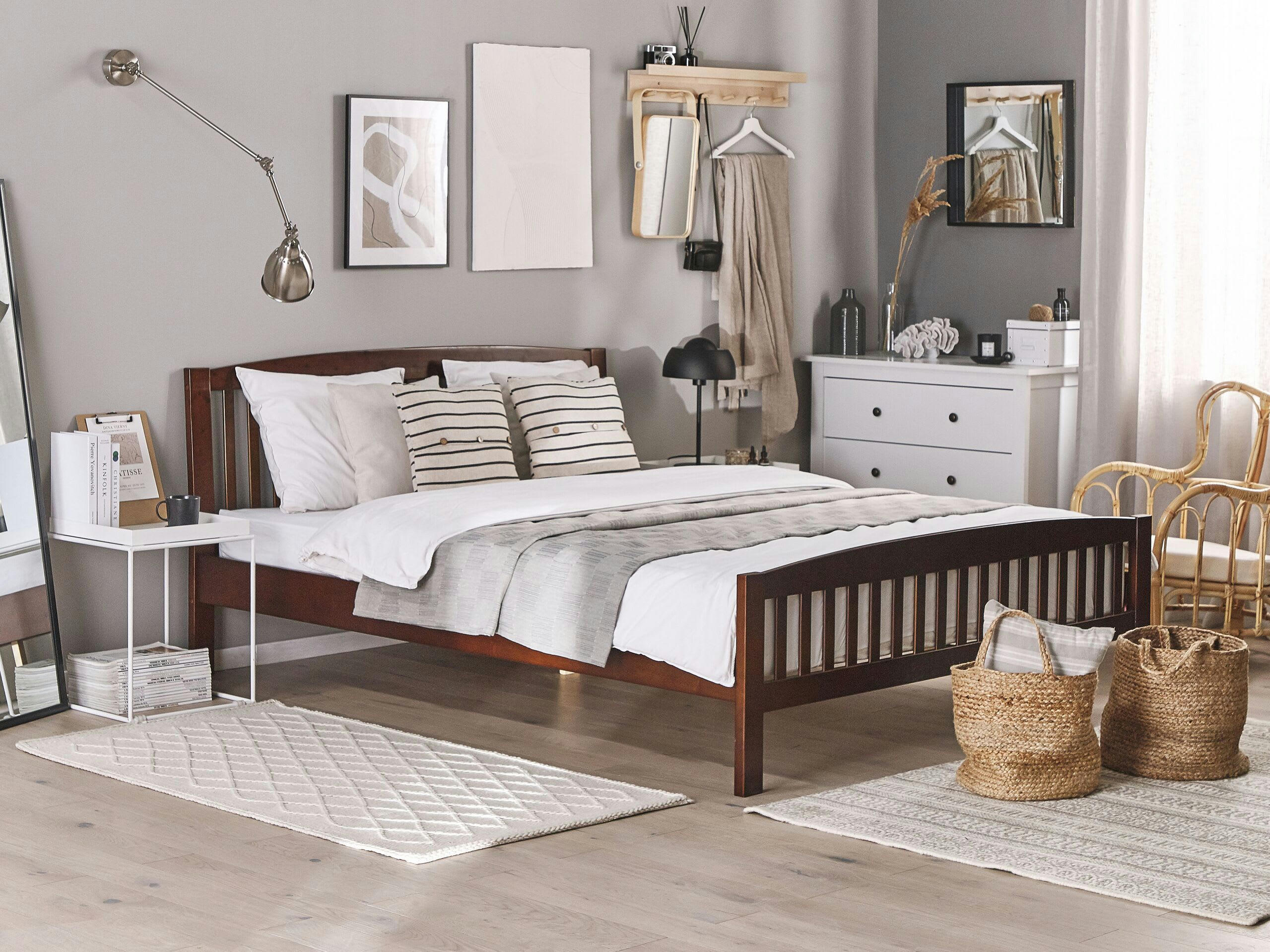 CASTRES - Lit double en bois solide bois foncé 180x200