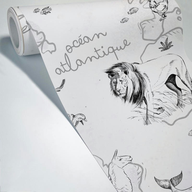 NOTRE TERRE - Papier Peint Panoramique L336xH270cm Blanc Planisphère