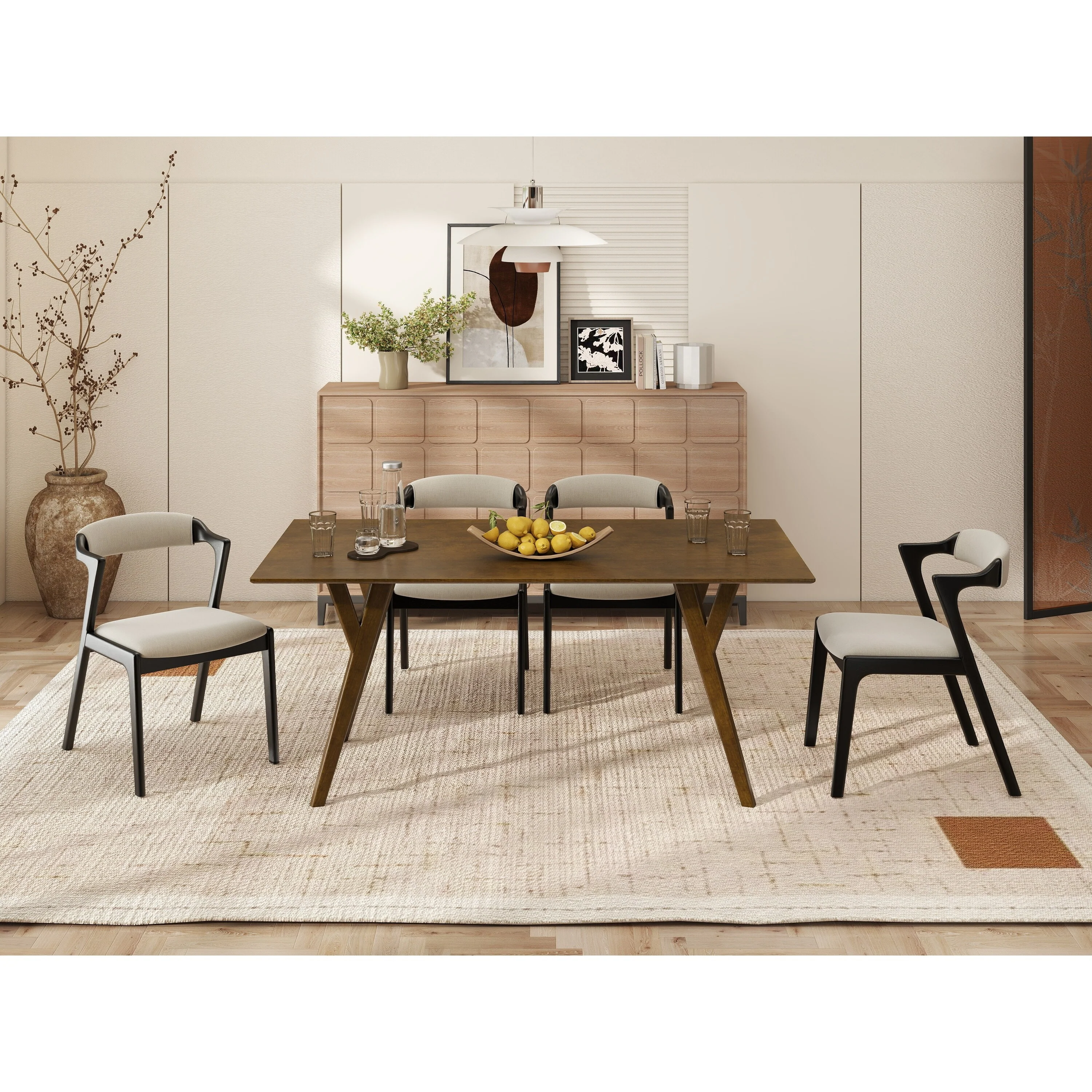 Roundhill Furniture Lavin Modern 5-Piece Dining Set, Walnut Finished Dining Table with 4 Chairs