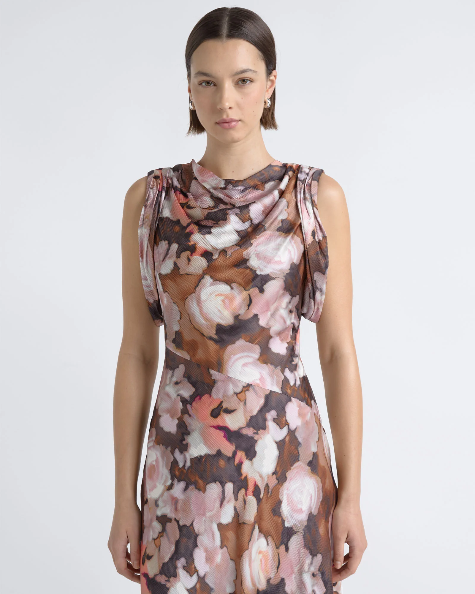 Print Cowl Neck Midi Dress