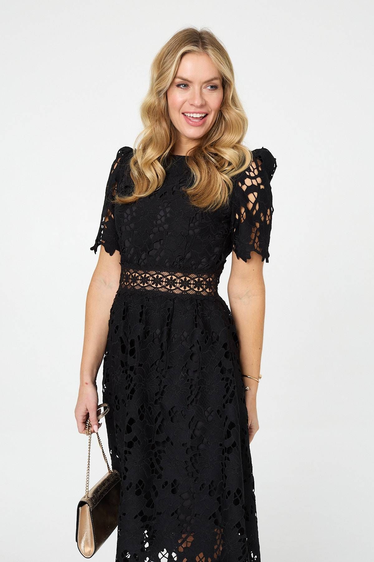 Izabel London Semi Sheer Lace Layer Midi Dress