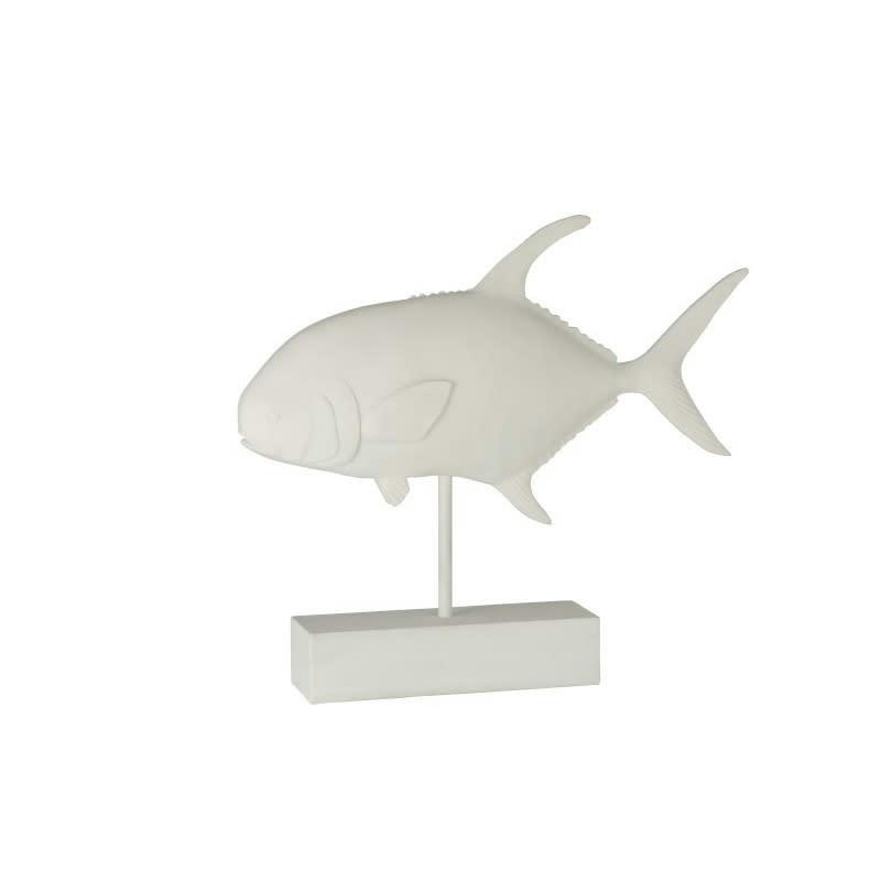 POISSON - Poisson sur pied résine blanc H43,5cm