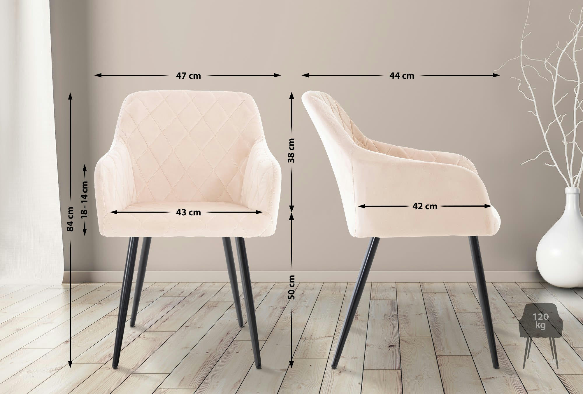 SHILA - Chaise de salle à manger avec accoudoirs en velours Beige