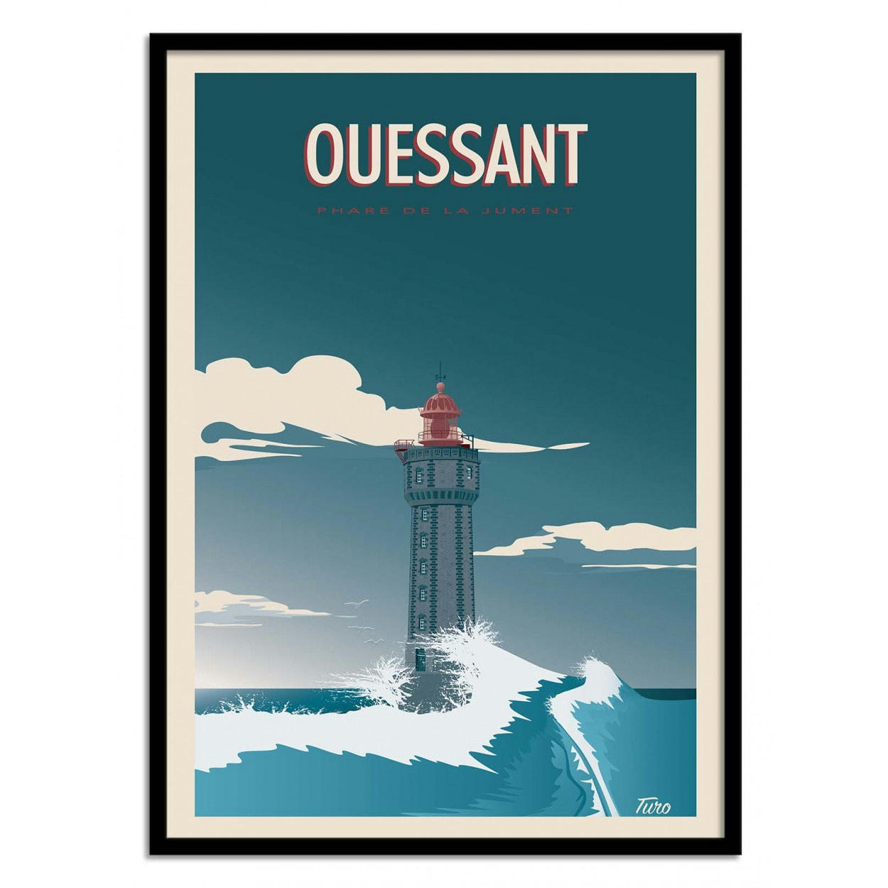 TUROMEMORIESSTUDIO - OUESSANT - TURO - Affiche d'art avec Cadre bois noir - 50 x 70 cm
