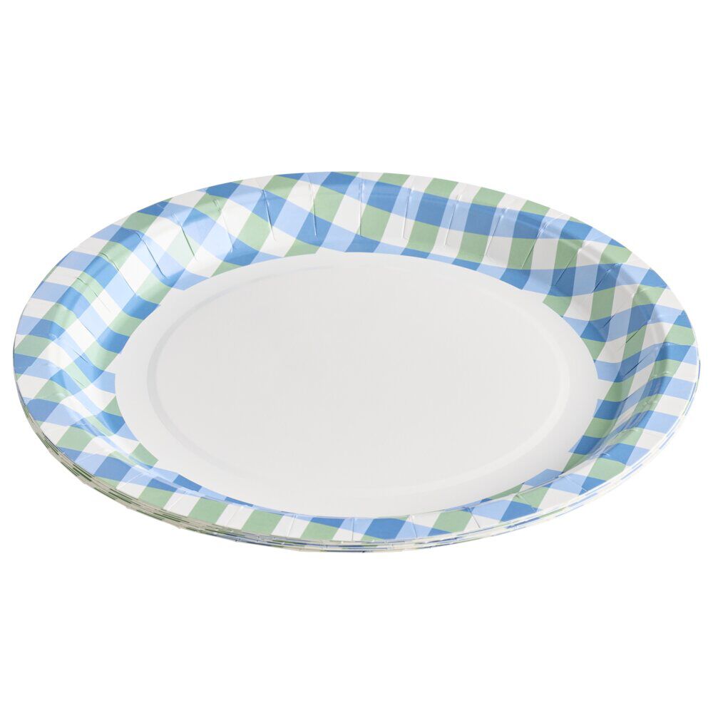 Assiette plate x8 carton motif carreaux blanc et bleu Ø23cm
