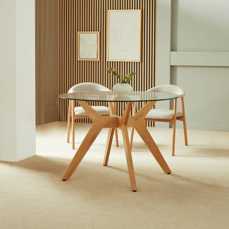 Habitat Zela Glass Natural Dining Table & 4 Natural Chairs