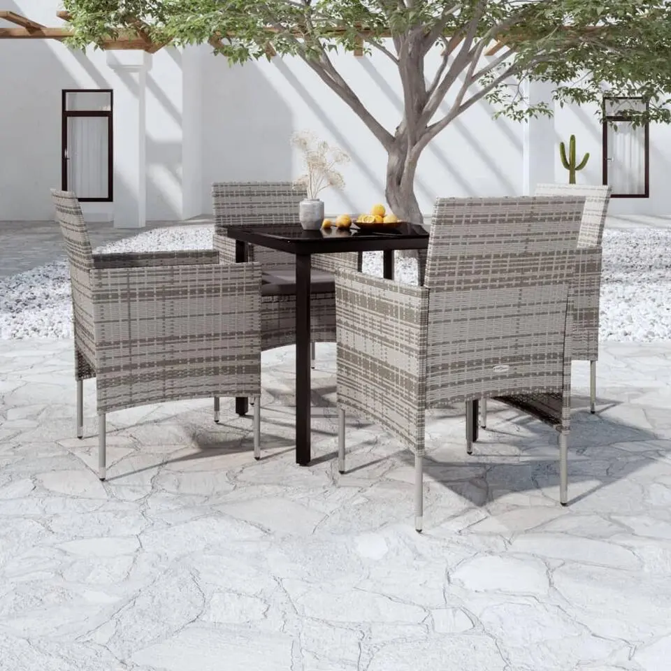 vidaXL - 5-delige Tuinset met kussens - Grijs en zwart - PE rattan - 80x80 cm