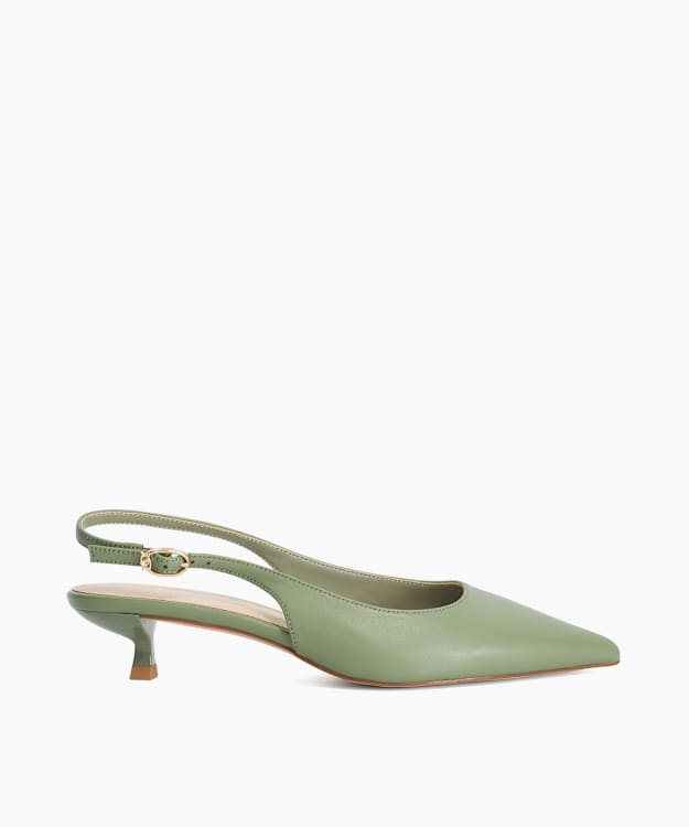 Catalinas Green - Green Leather Kitten Heel Sling-Backs