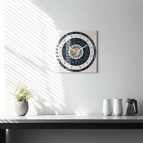 Horloge murale Wallfluent 30x30 cm Aiguilles blanches Constellations et zodiaque 1 pcs