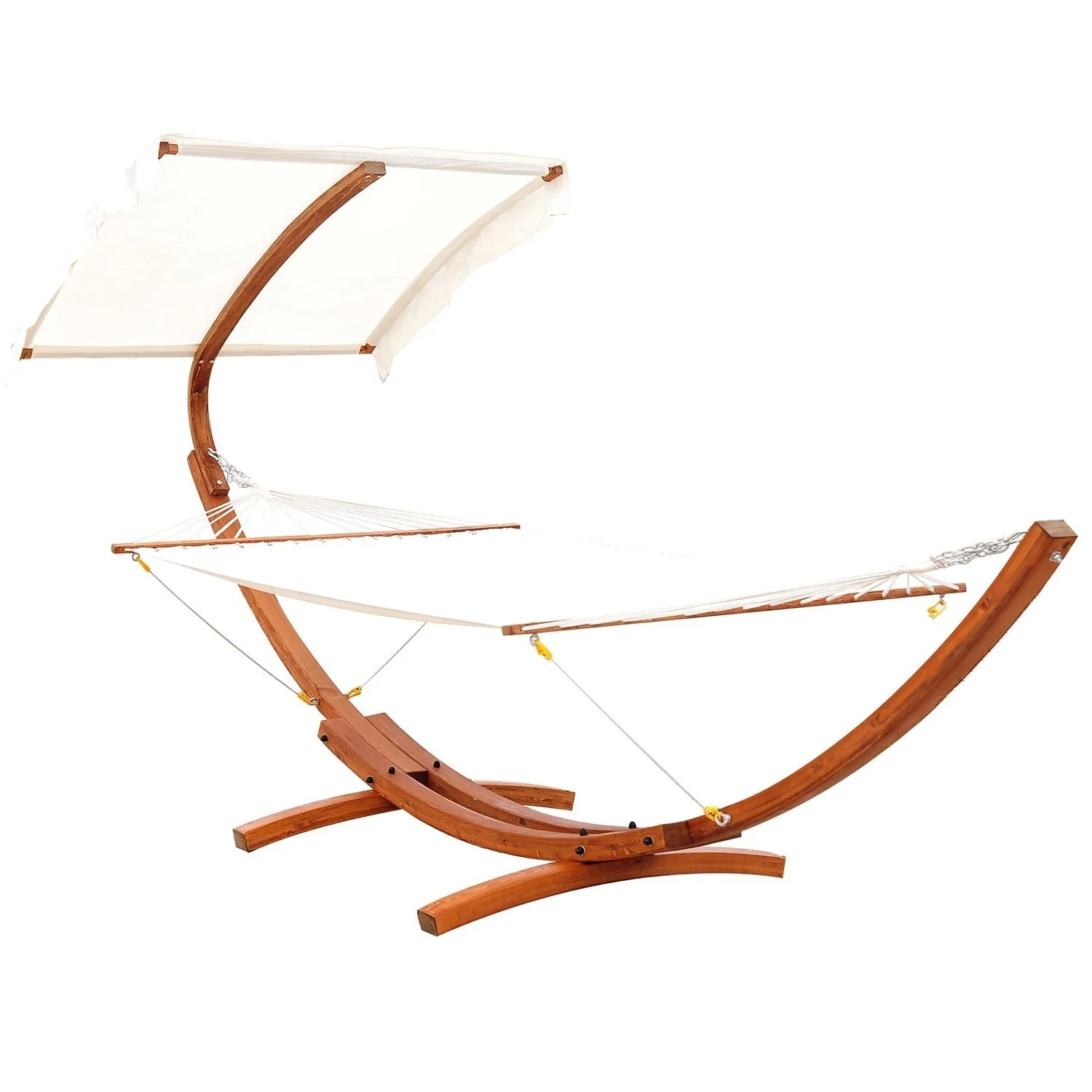 Outsunny 13FT Wooden Arc Hammock with Canopy, Outdoor Hammock Bed with Wood Arc Stand for Patio Balcony Garden Backyard, White