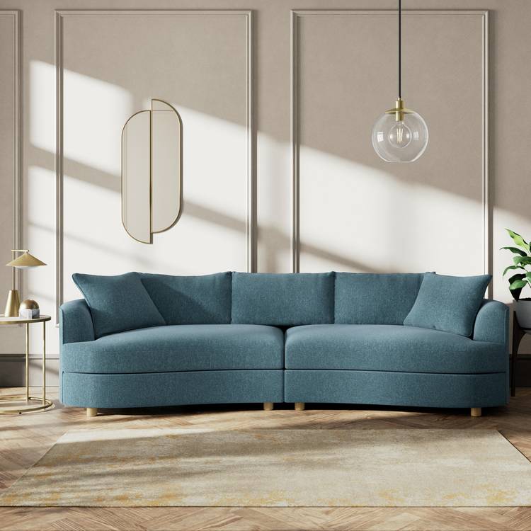 Habitat Sacha Fabric 4 Seater Sofa - Blue - Ash Leg