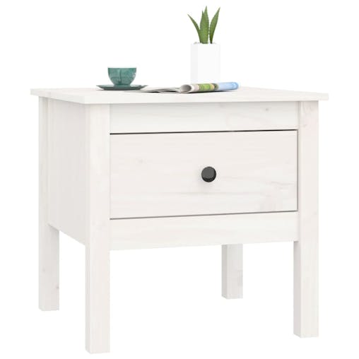 NNEVL Side Table White 50x50x49 cm Solid Wood Pine