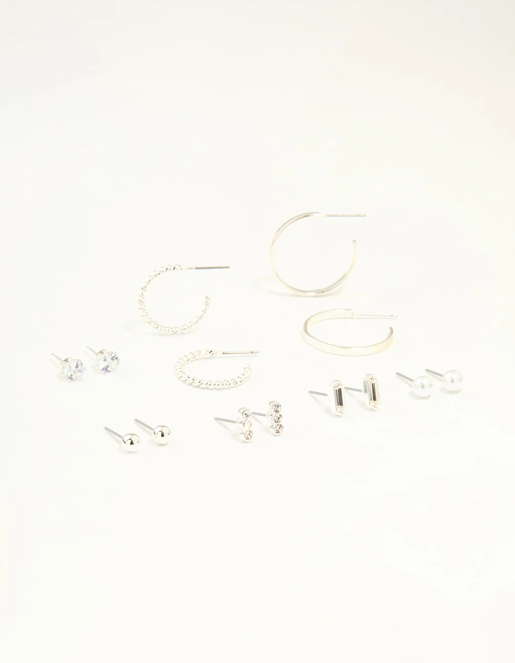 Silver Diamante Mixed Stud & Hoop Earrings 7-Pack