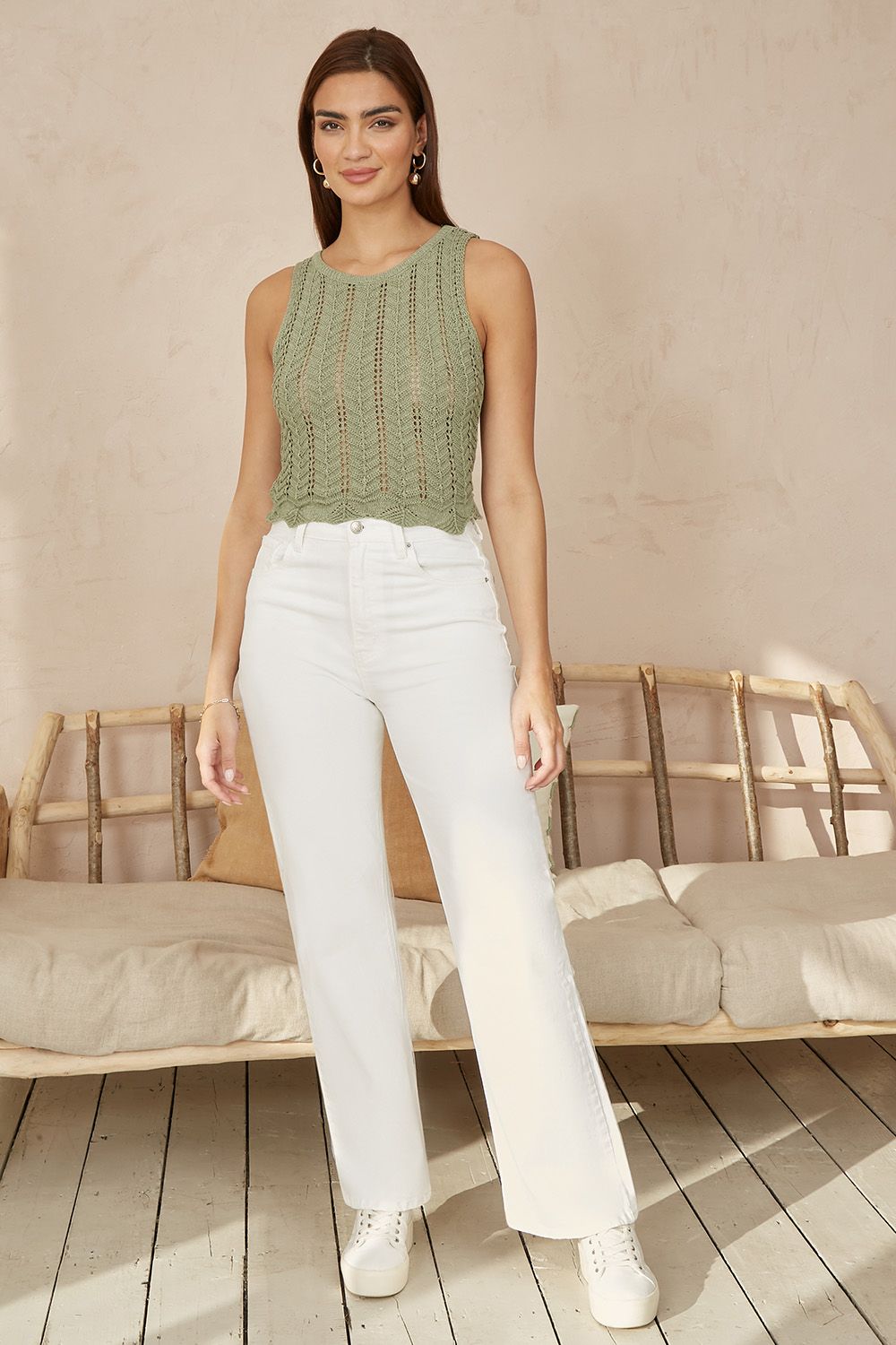 Yumi Yumi Green Crochet Knitted Tank Top