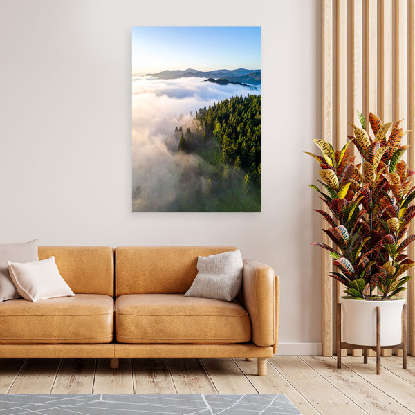 Obraz do salonu sypialni biura, Krajobraz las góry we mgle 20x30