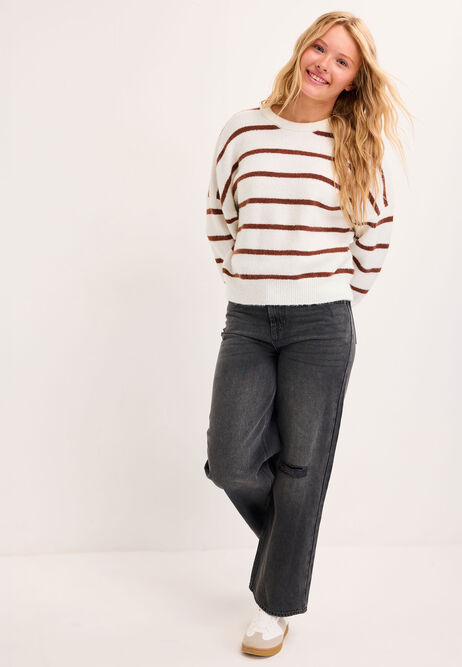 Older Girls Cream Stripe Jumper